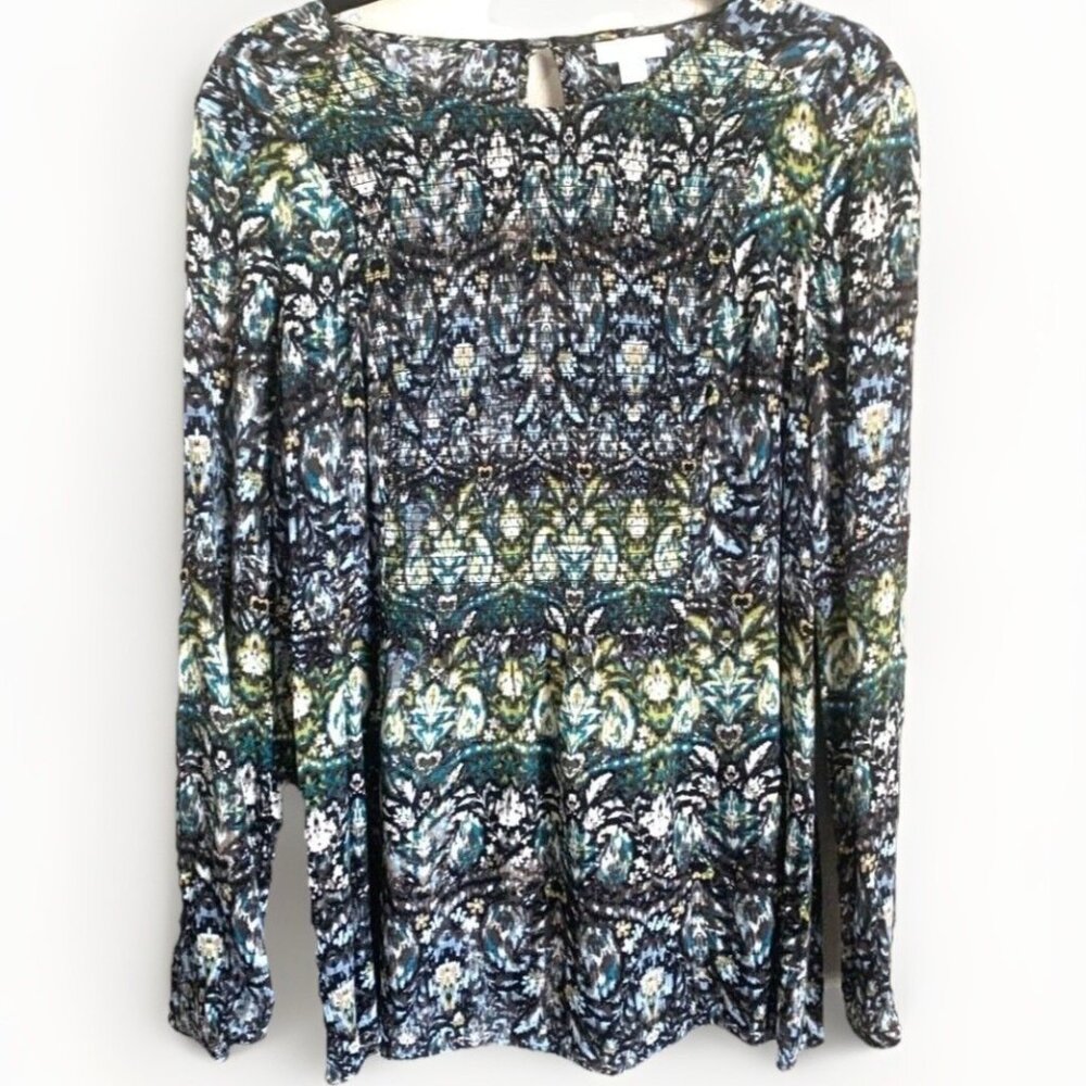 J.Jill Smocked Tunic Top Women’s Small Long Sleeve Flowy Artsy Whimsigoth